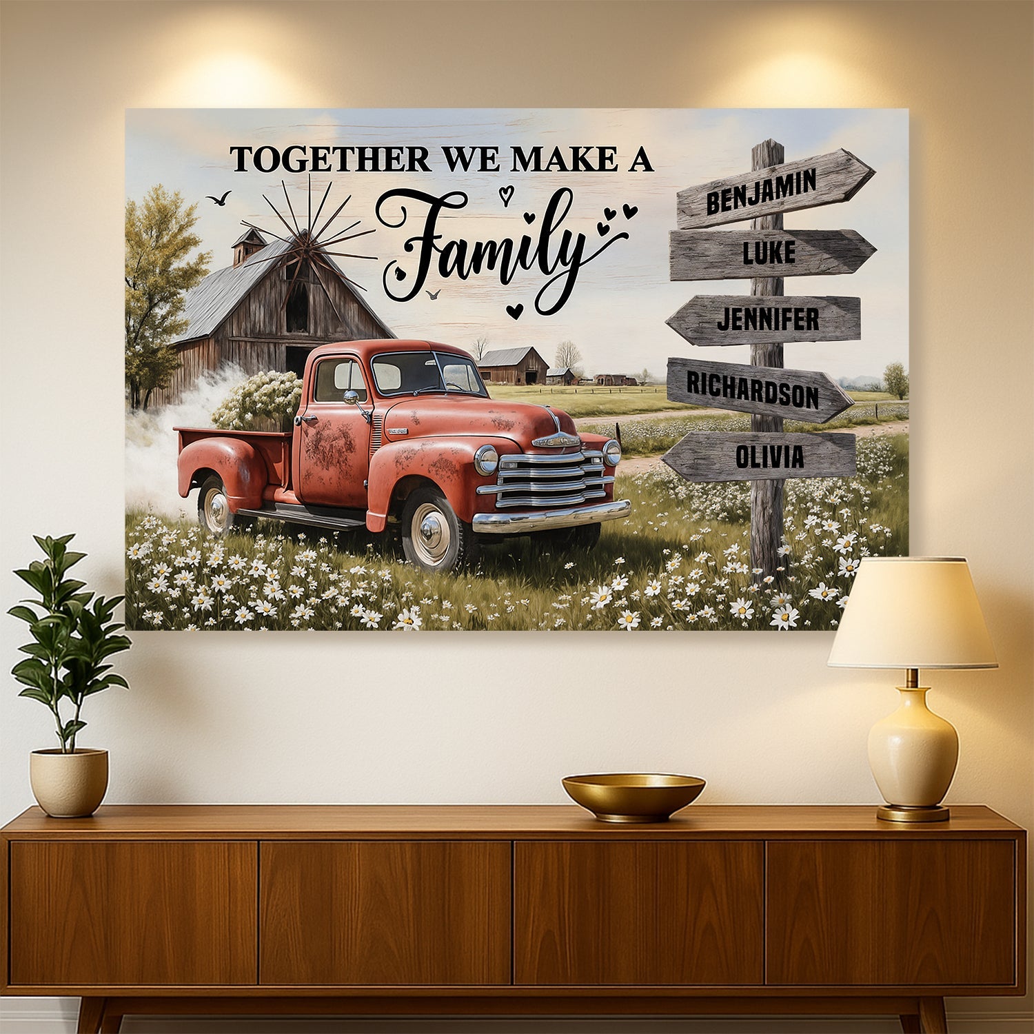 Personalisiertes Familien-Bauernhaus Alter Truck Wandbild