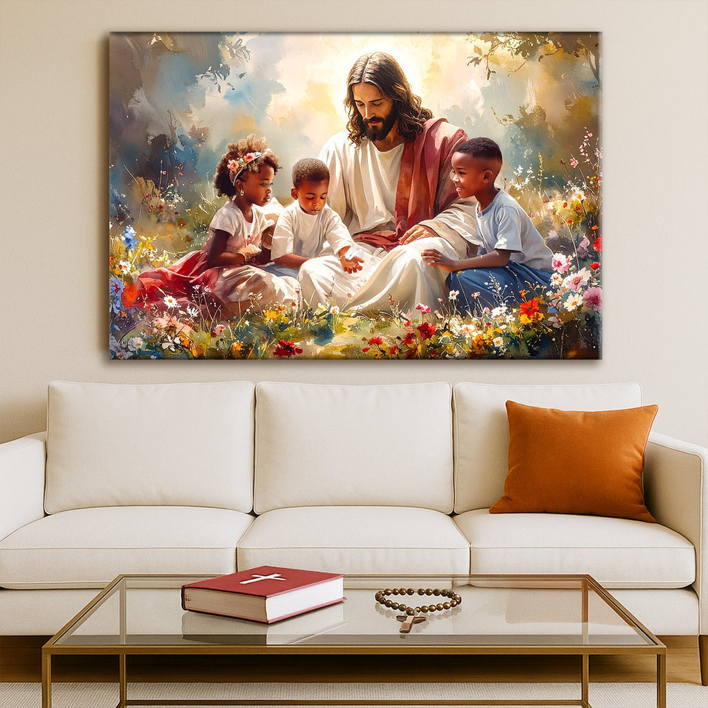 Jesus mit Kindern Glaube Wandkunst VIII