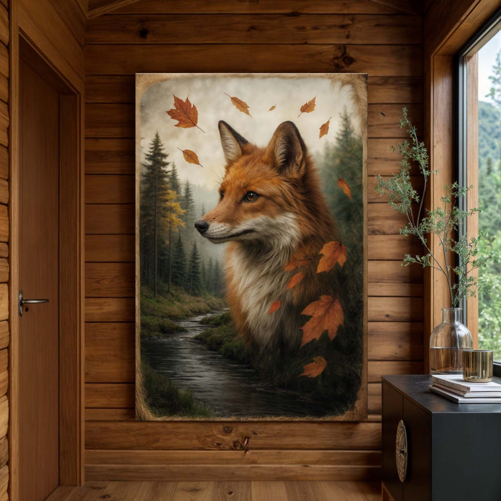 Herbst Fuchs Doppelbelichtung Wandkunst