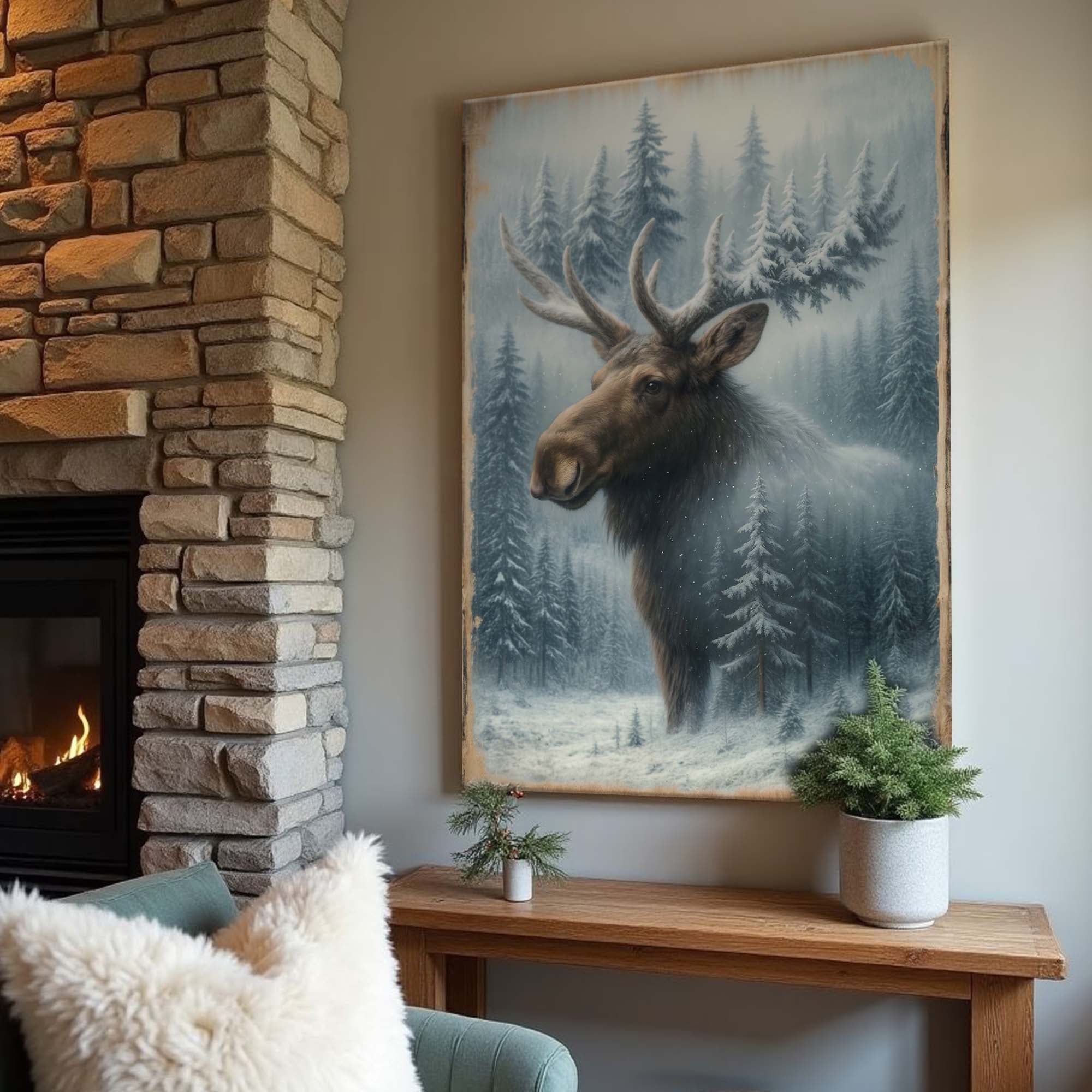 Schneebedeckter Wald Elch Doppelbelichtung Wandkunst