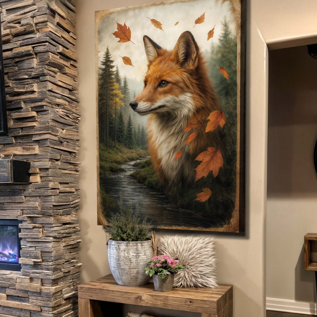 Herbst Fuchs Doppelbelichtung Wandkunst