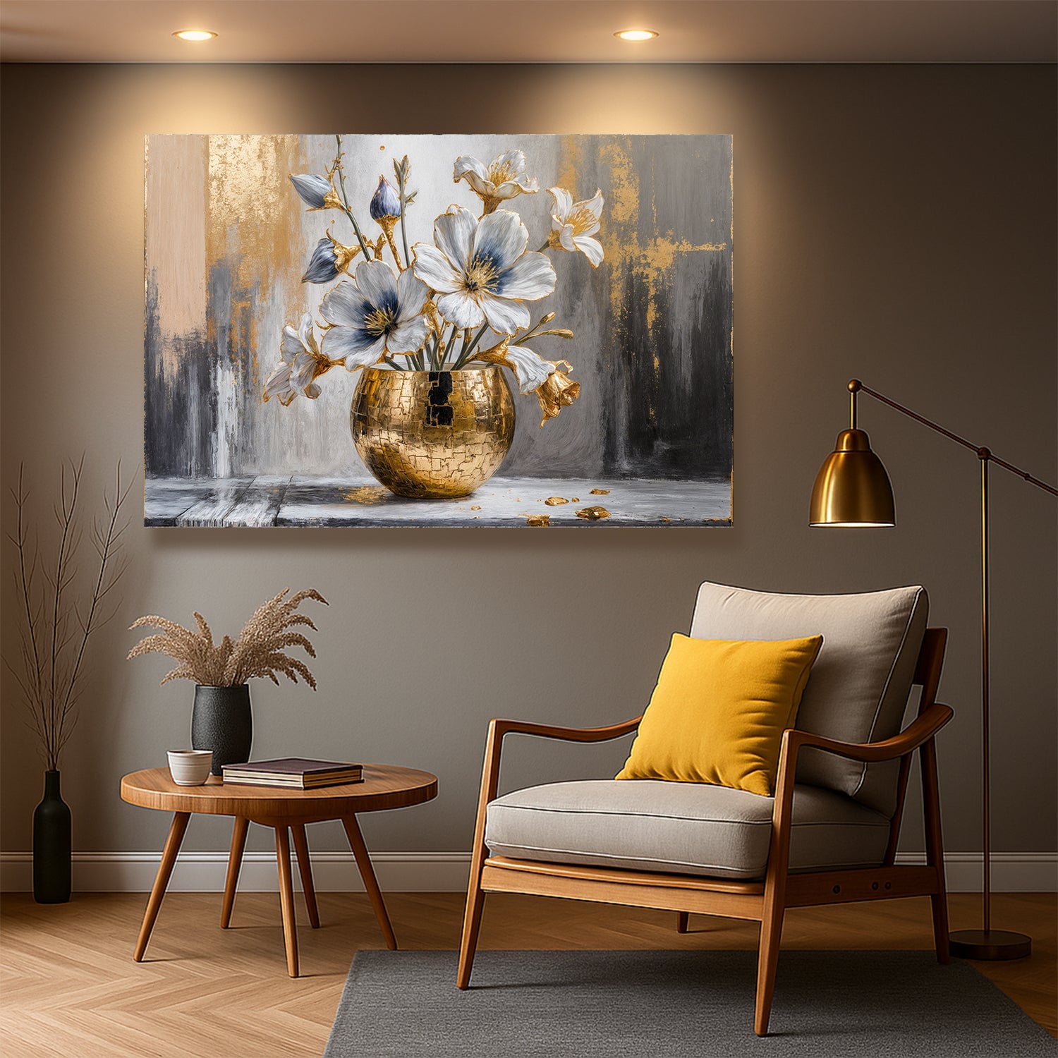Magnolienblüte in Gold Abstrakte Wandkunst