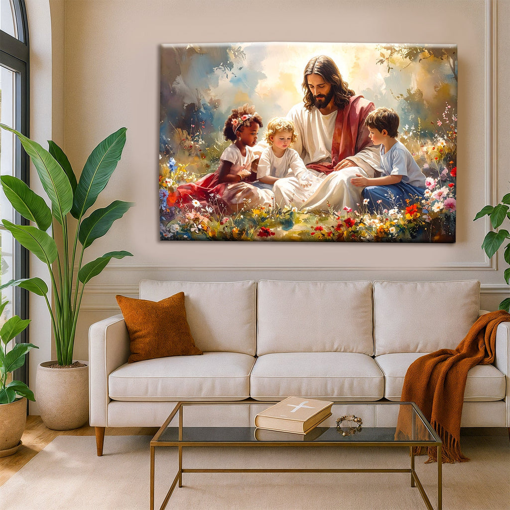 Jesus mit Kindern Glaube Wandkunst VIII