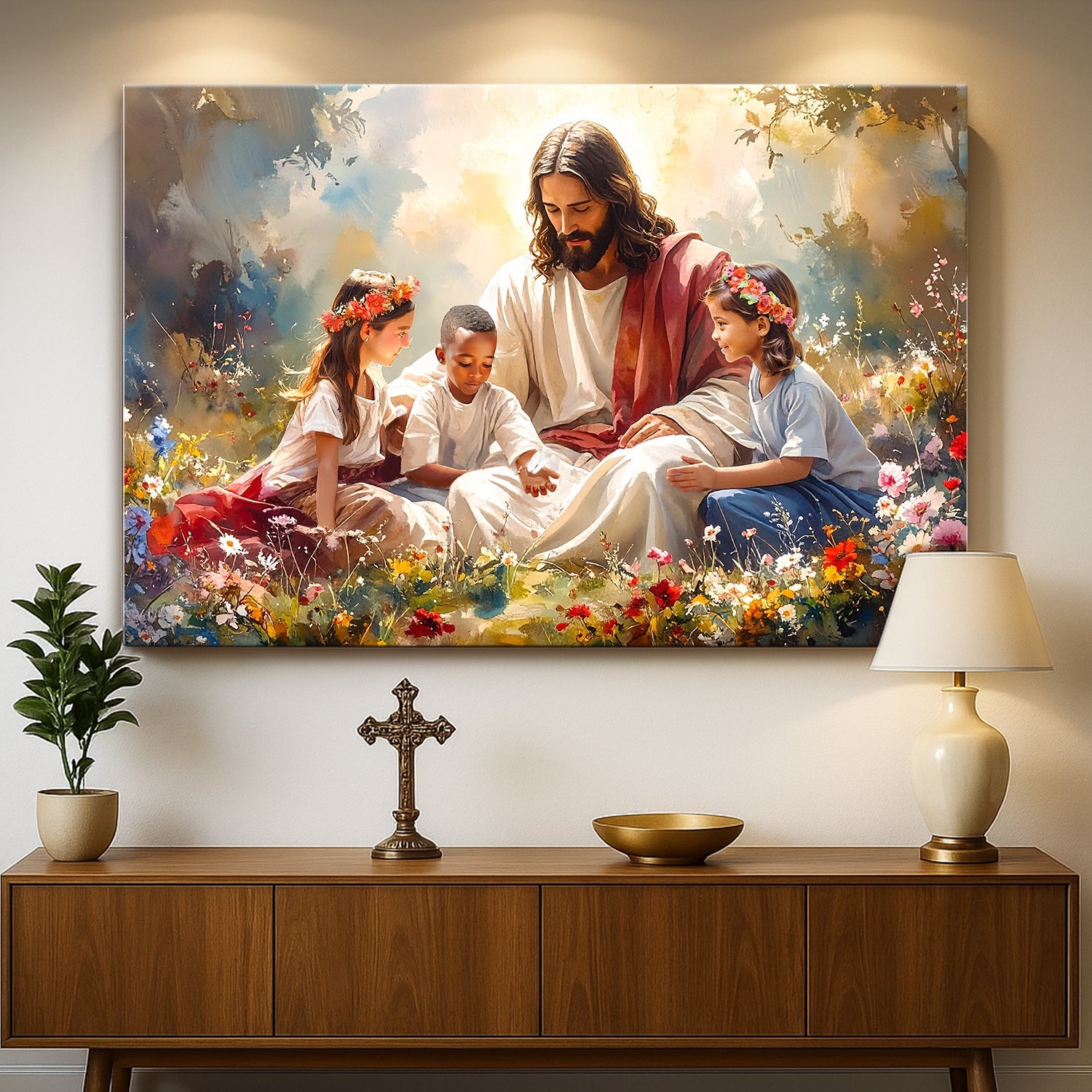 Jesus mit Kindern Glaube Wandbild IX