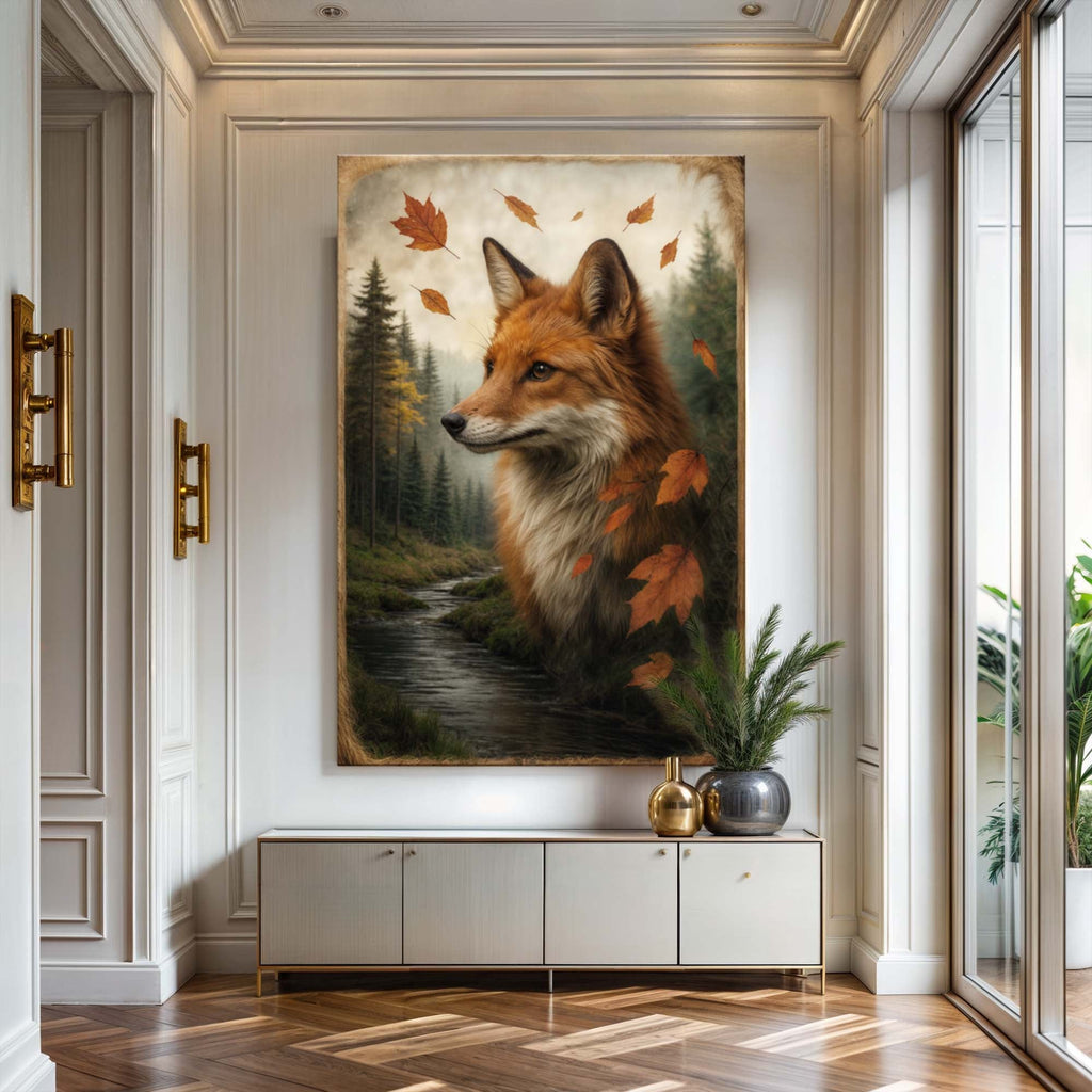 Herbst Fuchs Doppelbelichtung Wandkunst