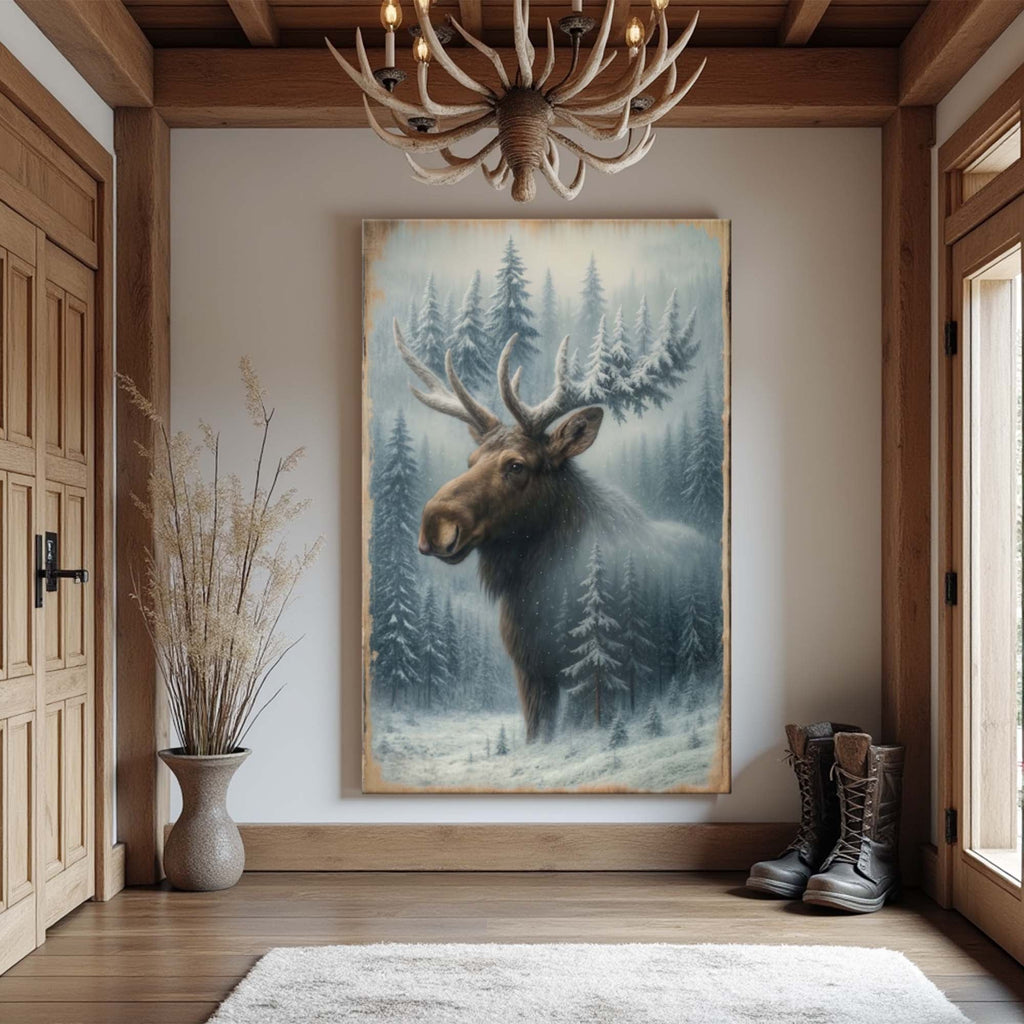 Schneebedeckter Wald Elch Doppelbelichtung Wandkunst