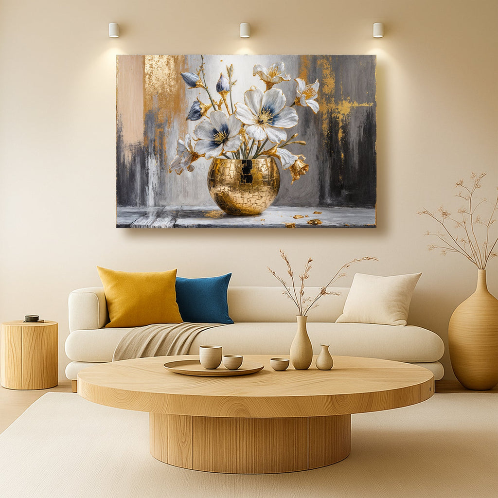 Magnolienblüte in Gold Abstrakte Wandkunst