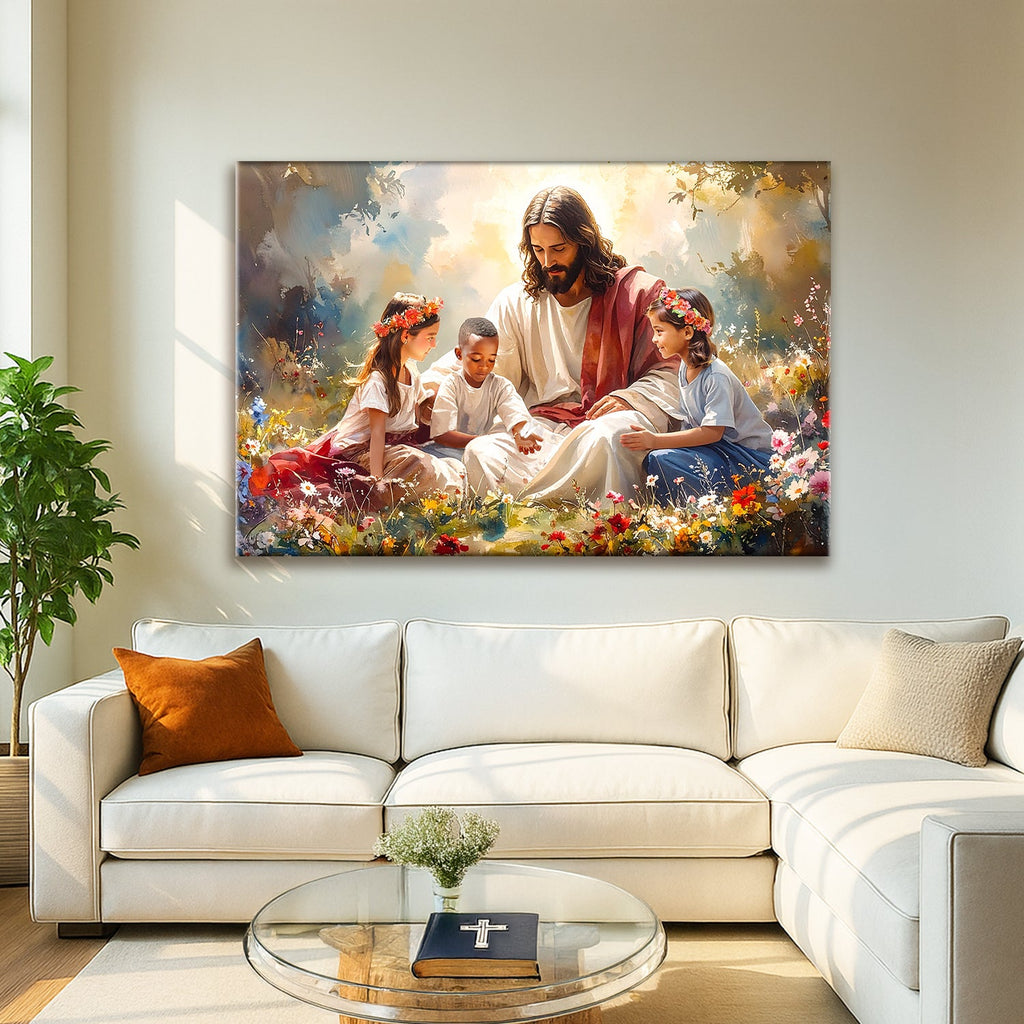 Jesus mit Kindern Glaube Wandbild IX