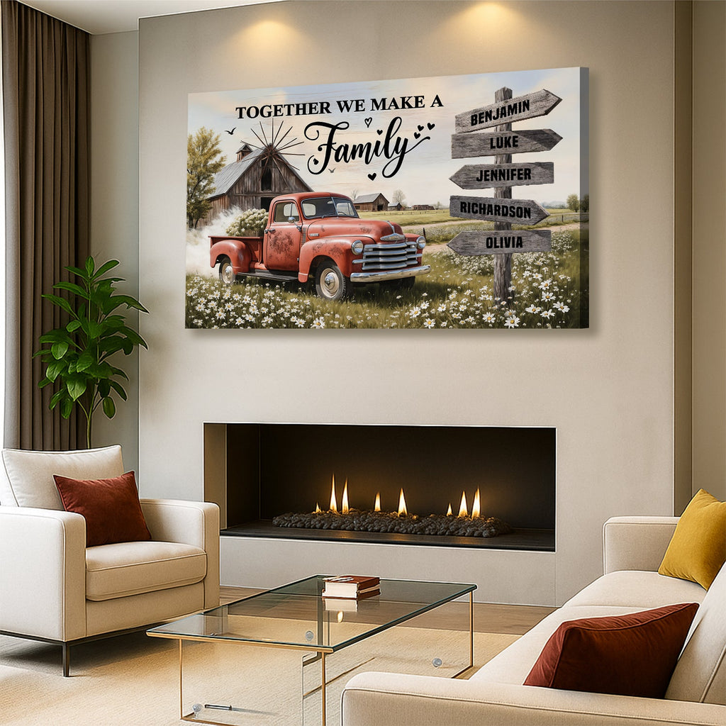 Personalisiertes Familien-Bauernhaus Alter Truck Wandbild