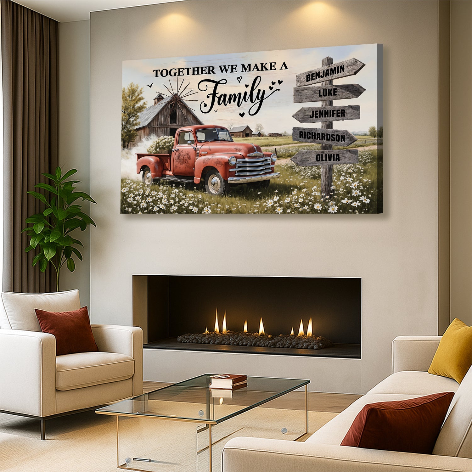 Personalisiertes Familien-Bauernhaus Alter Truck Wandbild