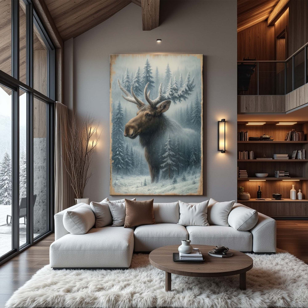 Schneebedeckter Wald Elch Doppelbelichtung Wandkunst