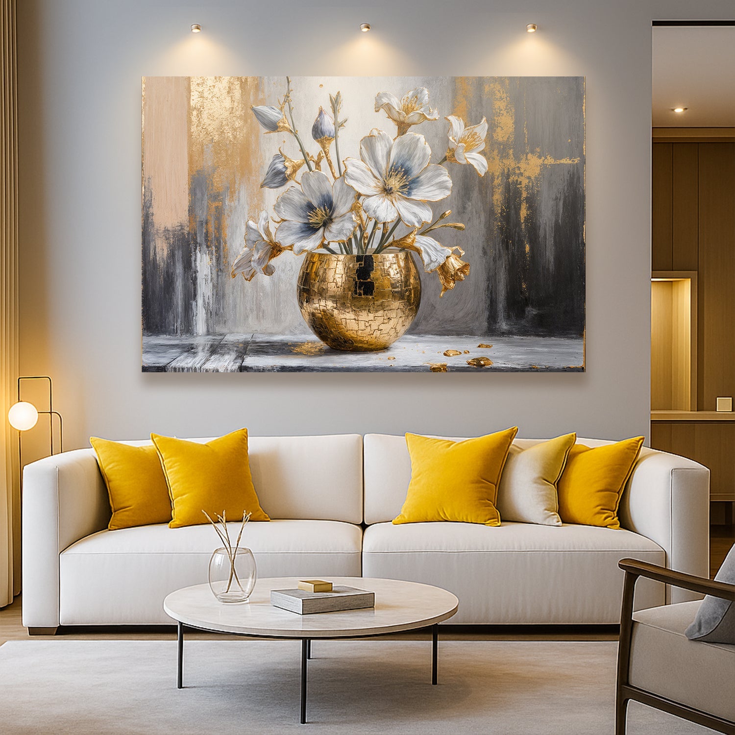 Magnolienblüte in Gold Abstrakte Wandkunst