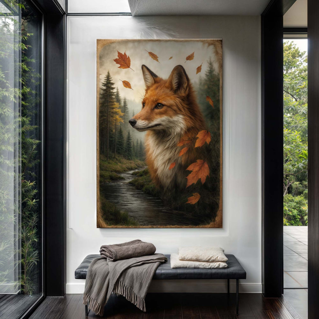 Herbst Fuchs Doppelbelichtung Wandkunst