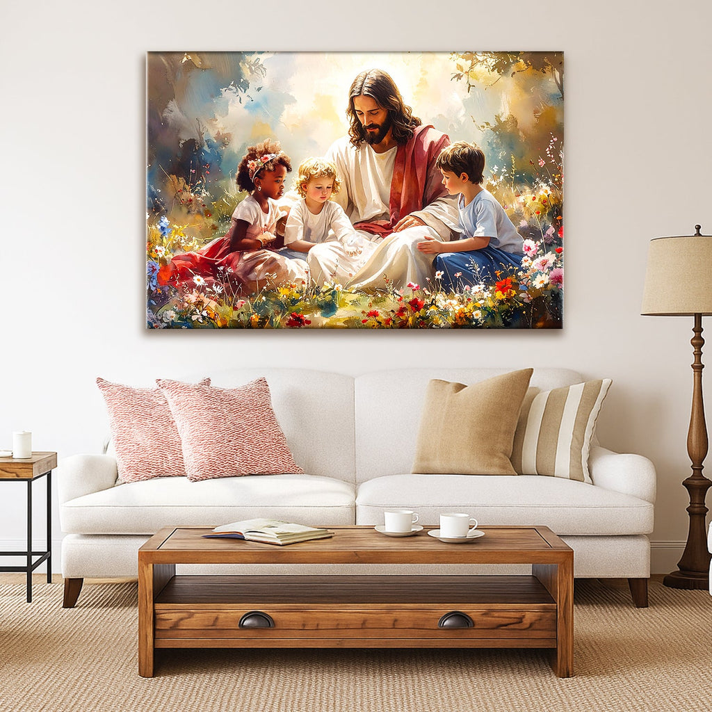 Jesus mit Kindern Glaube Wandkunst VIII