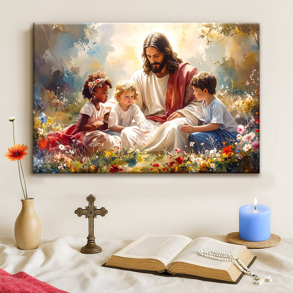 Jesus mit Kindern Glaube Wandkunst VIII