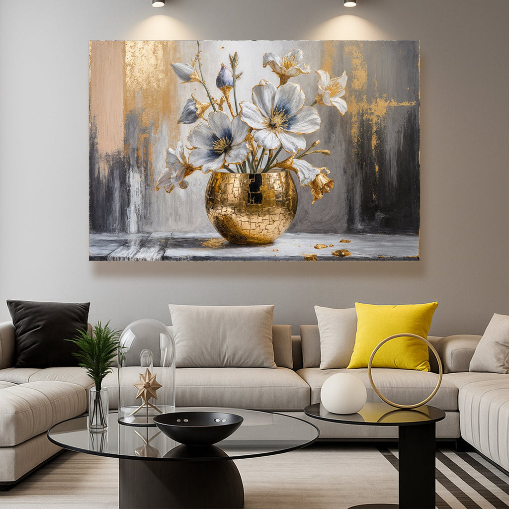 Magnolienblüte in Gold Abstrakte Wandkunst