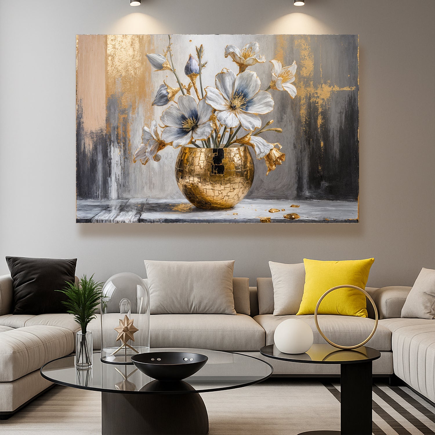Magnolienblüte in Gold Abstrakte Wandkunst